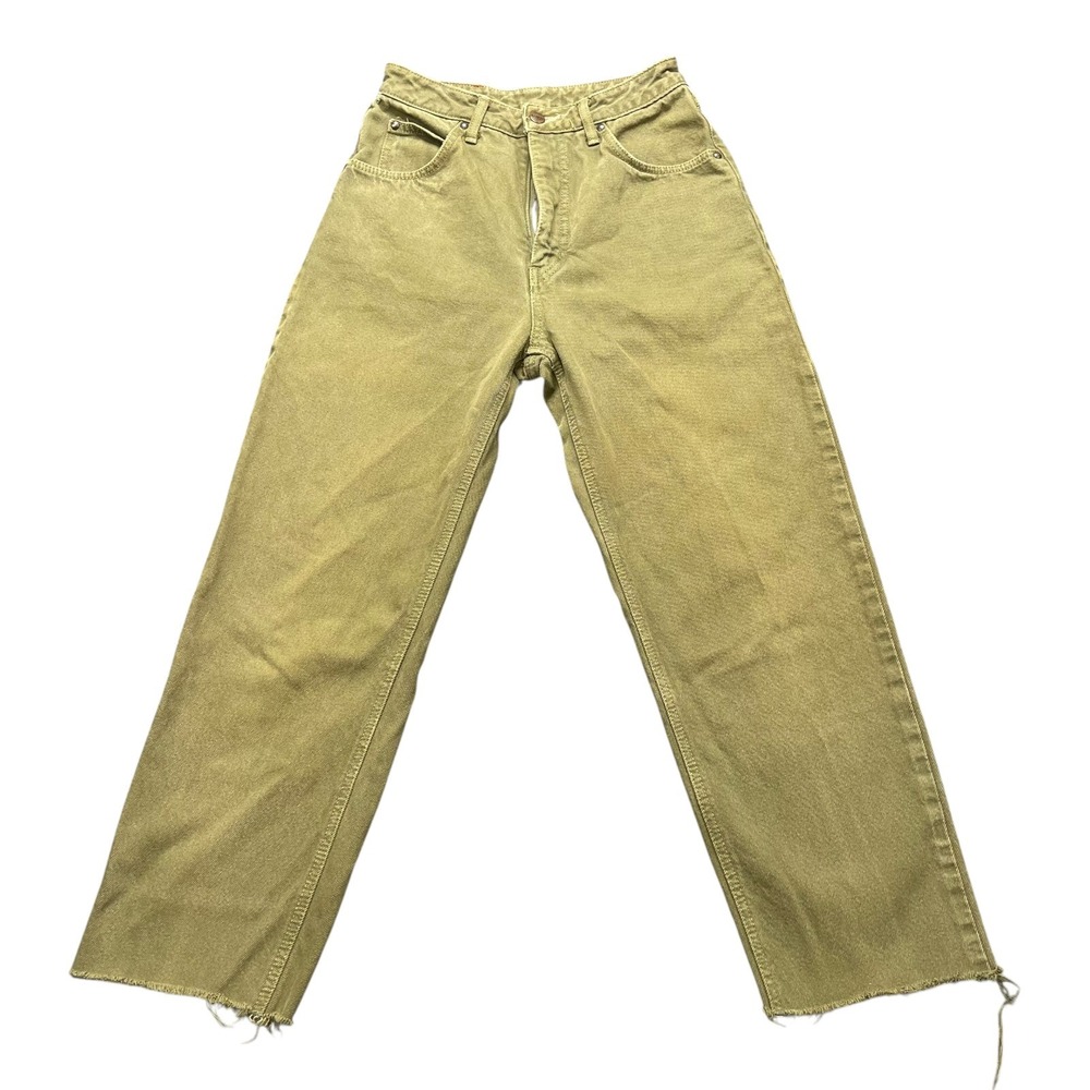 Vintage Edwin Slim Straight Leg Jeans Olive Green Cut Raw Hem High Rise W28 L25 - Picture 1 of 13